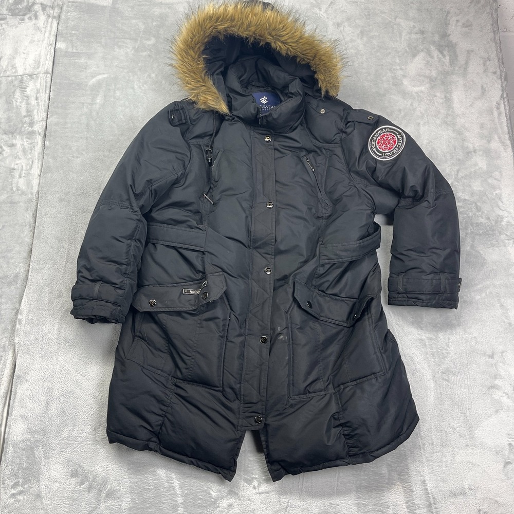 Vtg Rocawear Arctic Blast Parka Jacket Womens 3X Black Faux Fur Hood Heavyweight